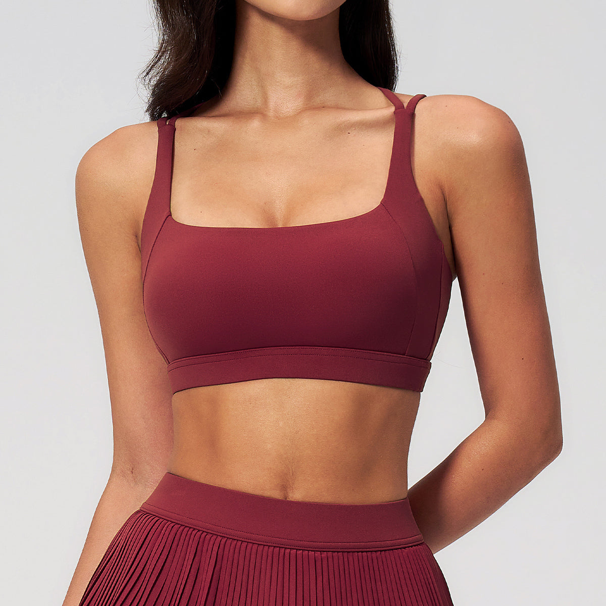 SOLBANA Studio Cutout Back Bra in Cherry Red