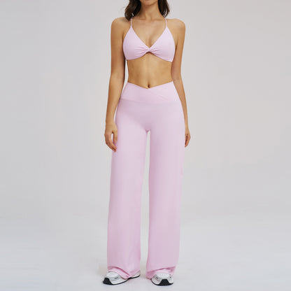 SOLBANA Studio Cross-Waist 2-Piece Wide-Leg Set in Pink