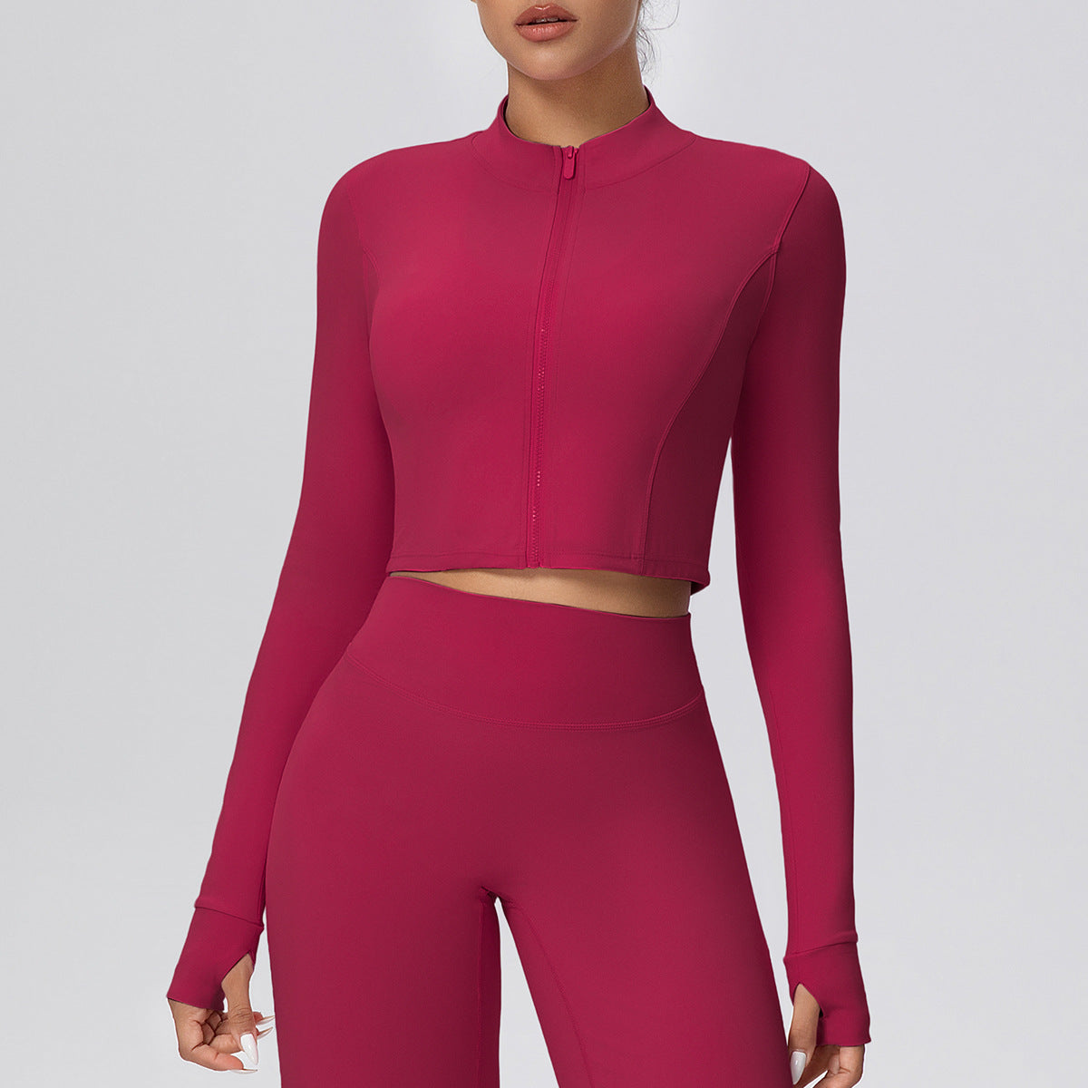 SOLBANA Form Cropped Zip Jacket in Rouge Red