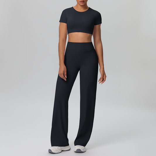 SOLBANA Coast Tee 2-Piece Pant Set in Black