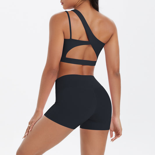 SOLBANA Studio One-Shoulder Short Set in Black