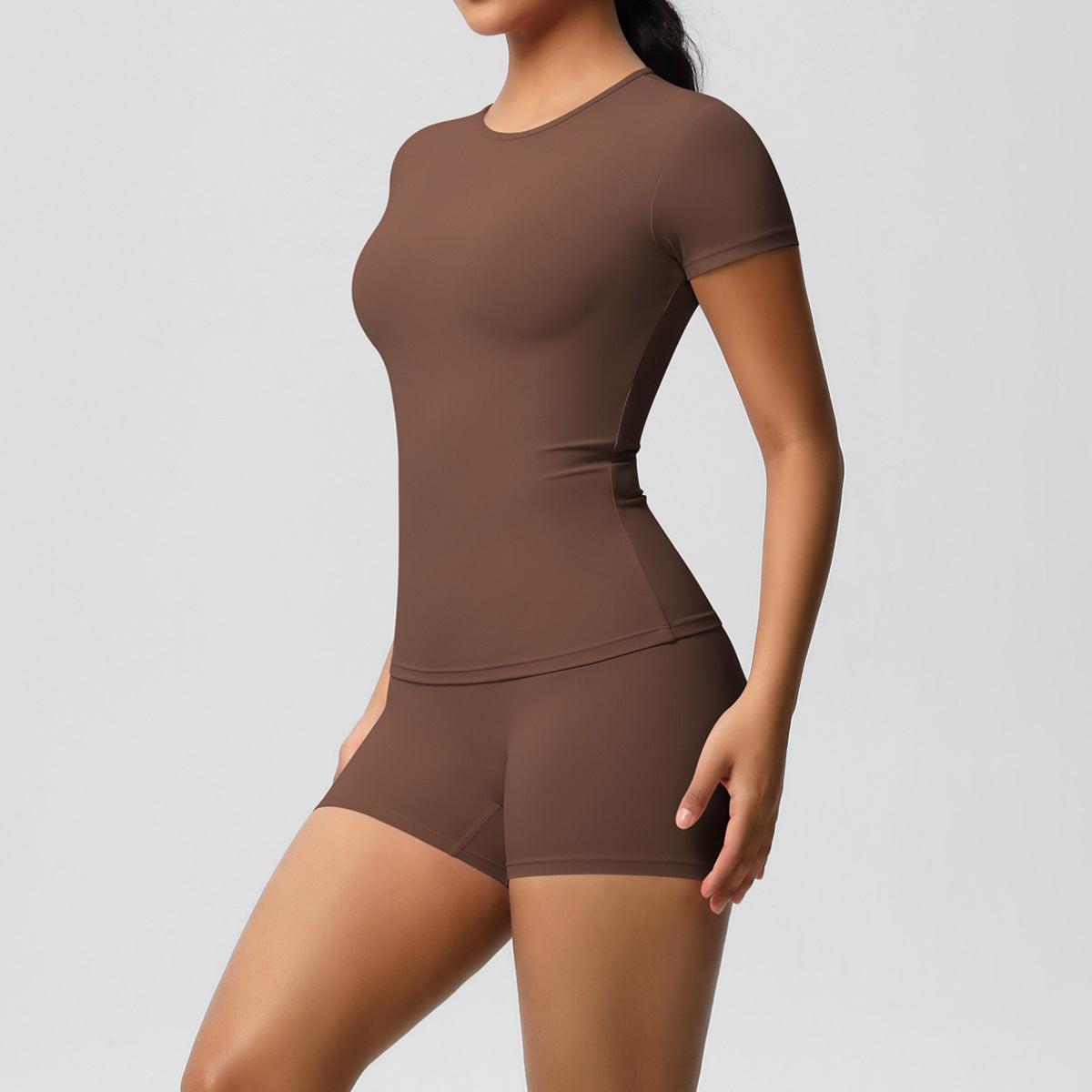 SOLBANA Form Tee 2-Piece Short Set in Chestnut