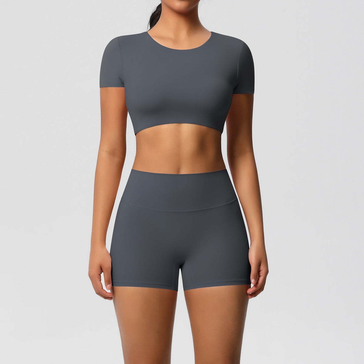 SOLBANA Form Padded Tee 2-Piece Short Set in Gray