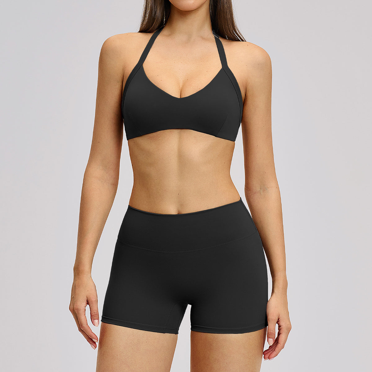 SOLBANA Studio Cutout Halter 2-Piece Short Set in Black