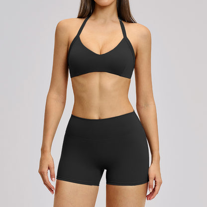 SOLBANA Studio Cutout Halter 2-Piece Short Set in Black