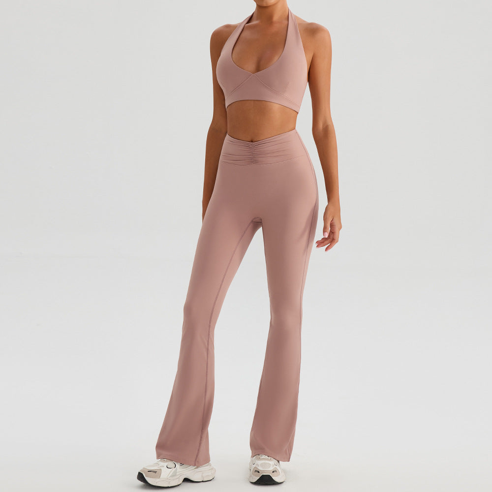 SOLBANA Studio Halter 2-Piece Set - Berry bra and flare pants