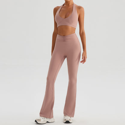 SOLBANA Studio Halter 2-Piece Set - Berry bra and flare pants