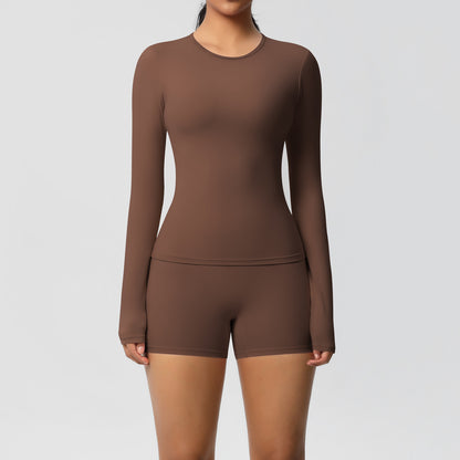 SOLBANA Form Long-Sleeve 2-Piece Short Set in Chestnut