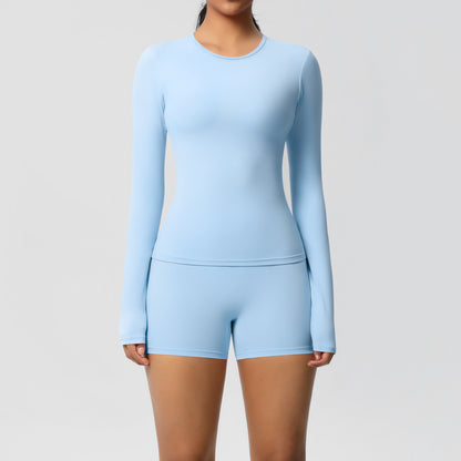 SOLBANA Form Long-Sleeve 2-Piece Short Set in Sky Blue