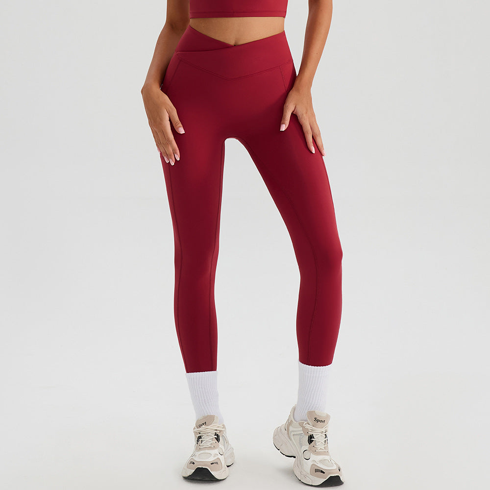 SOLBANA Form Cross-Waist Pocket Legging in Burgundy