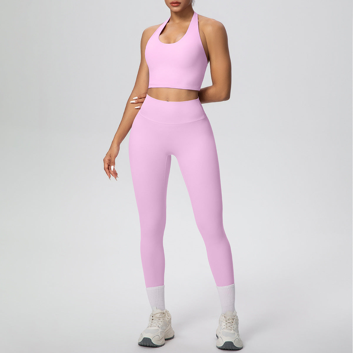 SOLBANA Studio Halter 2-Piece Pant Set in Blush