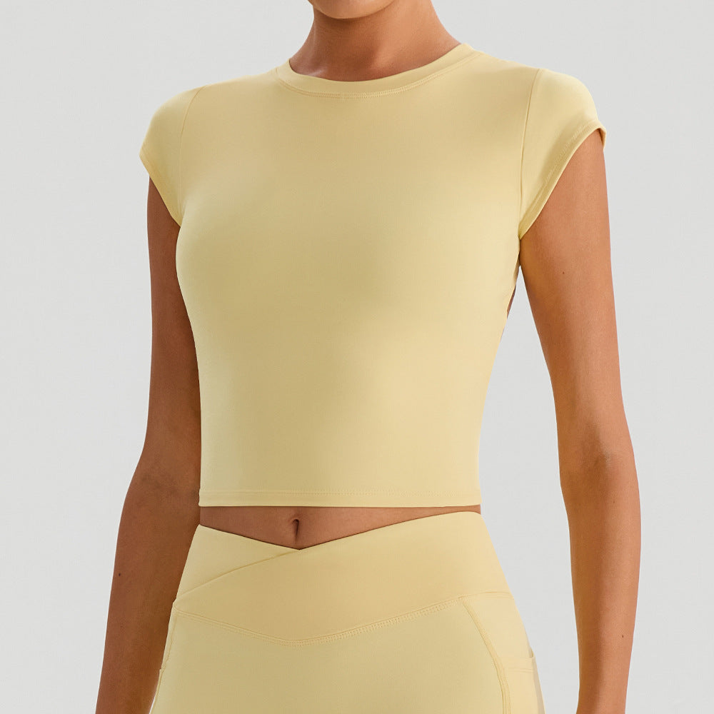 SOLBANA Form Cutout Crop Tee in Yellow
