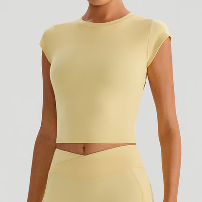 SOLBANA Form Cutout Crop Tee in Yellow