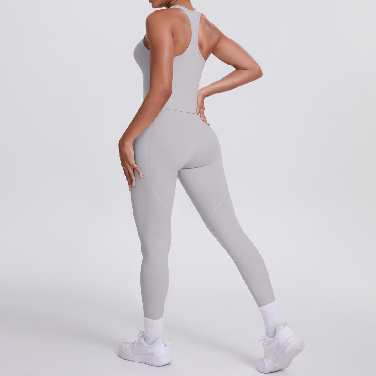 SOLBANA Form Pocket Tank 2-Piece Legging Set in Gray