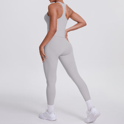SOLBANA Form Pocket Tank 2-Piece Legging Set in Gray