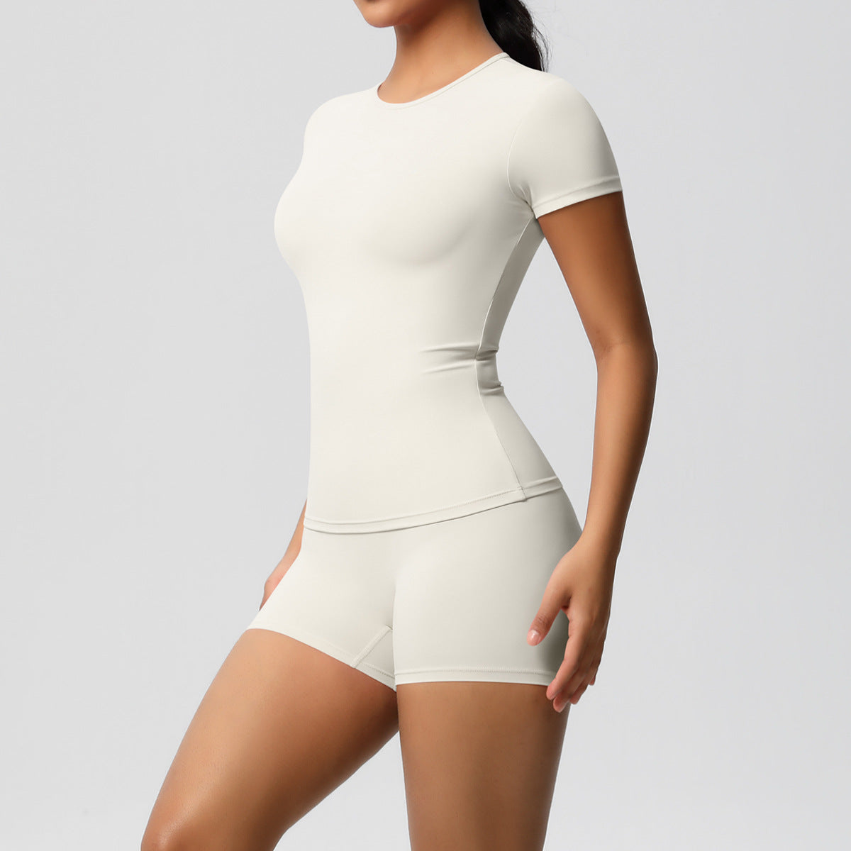 SOLBANA Form Tee 2-Piece Short Set in Ivory