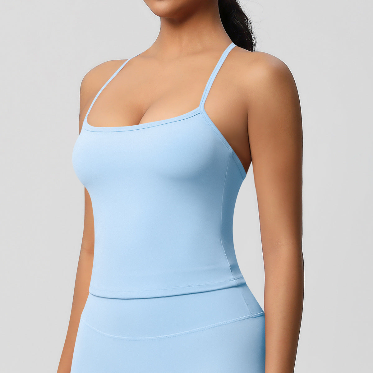 SOLBANA Studio Tie-Back Crop Tank in Sky Blue