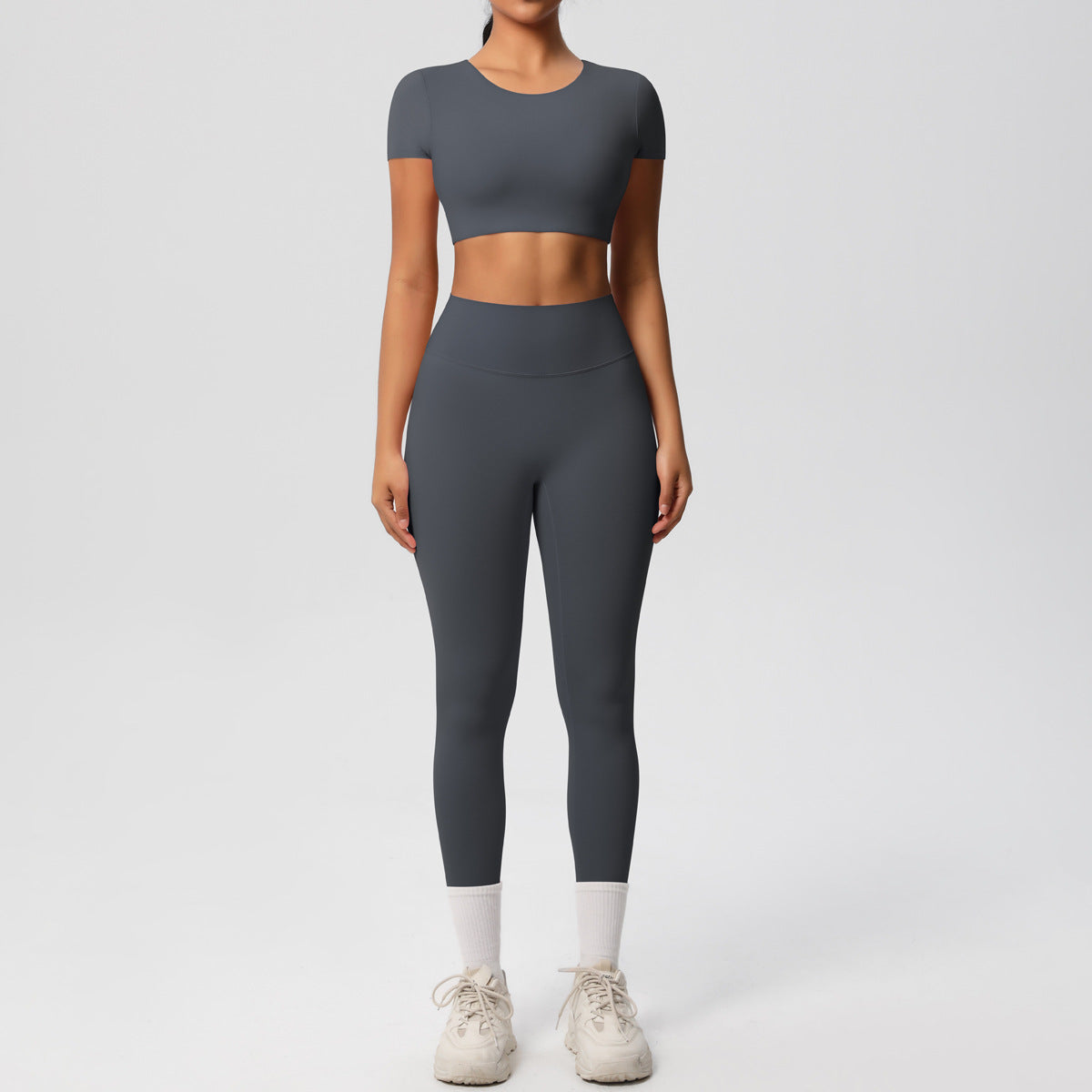SOLBANA Form Sculpt Tee 2-Piece Legging Set in Gray