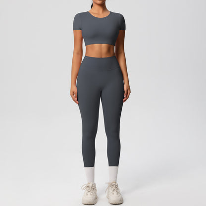 SOLBANA Form Sculpt Tee 2-Piece Legging Set in Gray