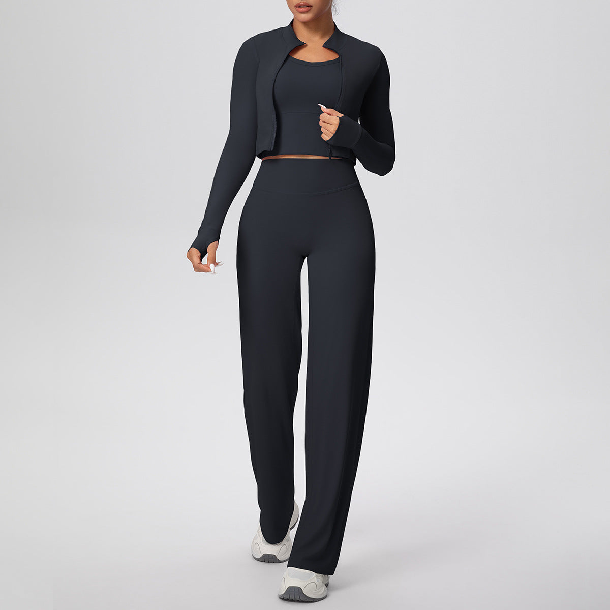 SOLBANA Coast Zip 3-Piece Pant Set in Black