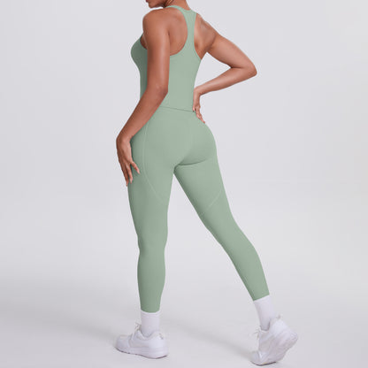 SOLBANA Form Pocket Tank 2-Piece Legging Set in Green