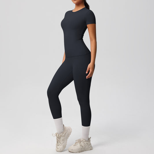 SOLBANA Form Short-Sleeve 2-Piece Pant Set in Black