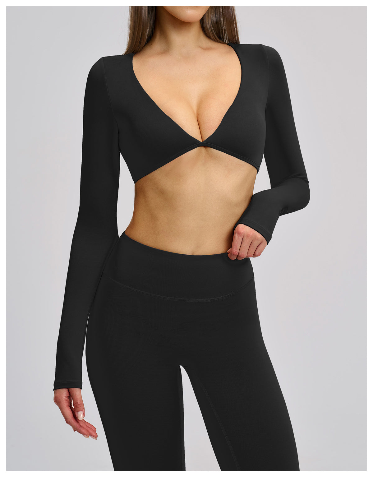 SOLBANA Studio Cropped V-Neck Long Sleeve - alternate product view