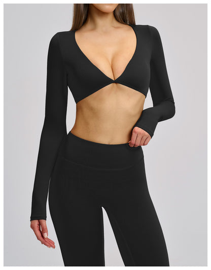SOLBANA Studio Cropped V-Neck Long Sleeve - alternate product view
