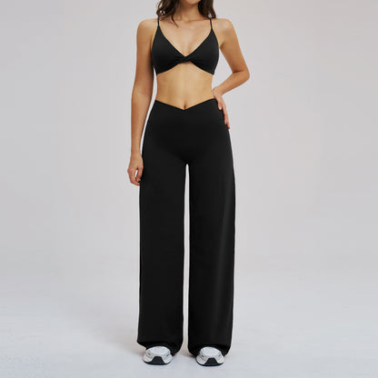 SOLBANA Studio Cross-Waist 2-Piece Wide-Leg Set in Black