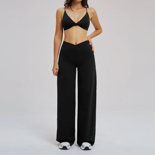 SOLBANA Studio Cross-Waist 2-Piece Wide-Leg Set in Black