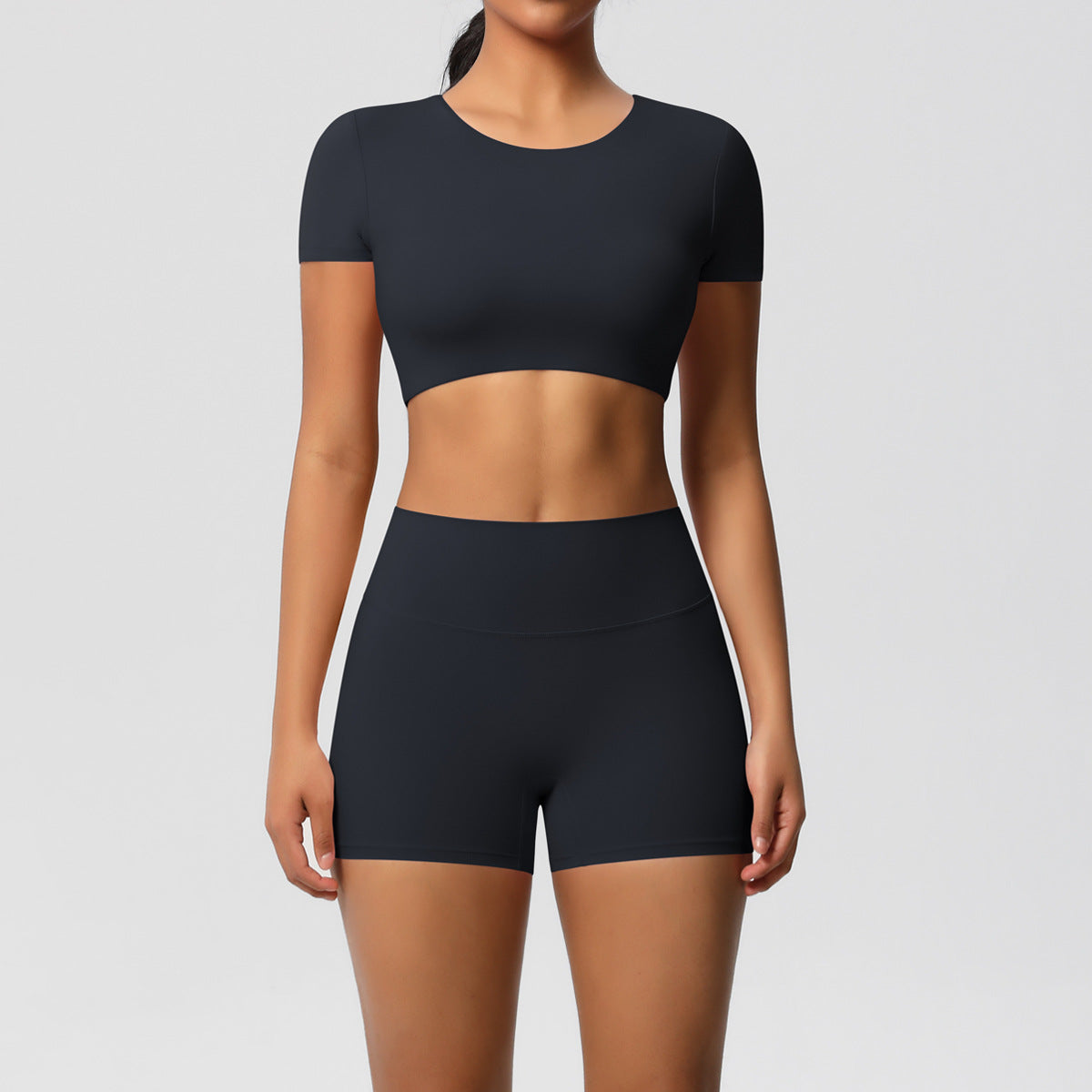 SOLBANA Form Padded Tee 2-Piece Short Set in Black