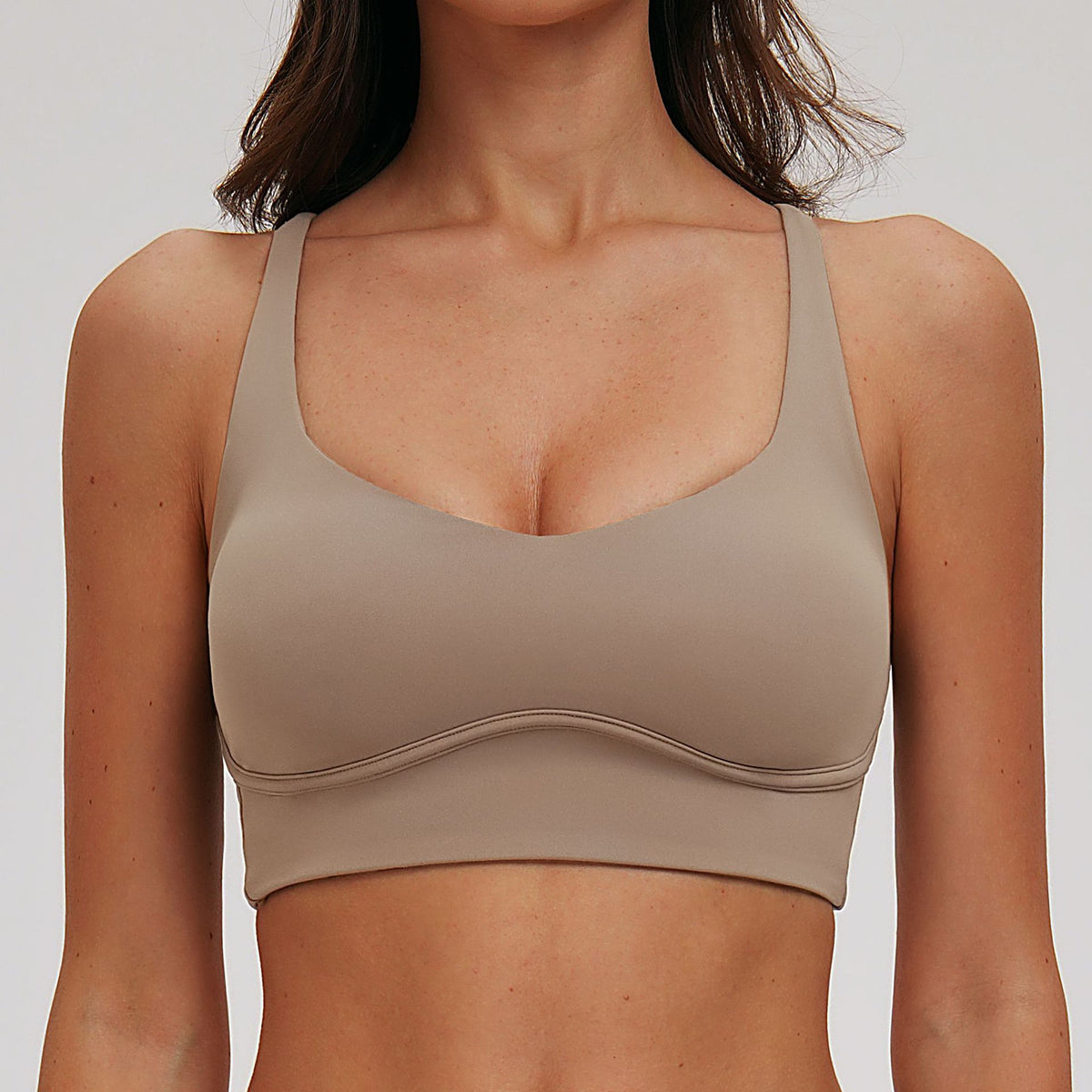 SOLBANA Studio Cutout Crossback Bra in Driftwood