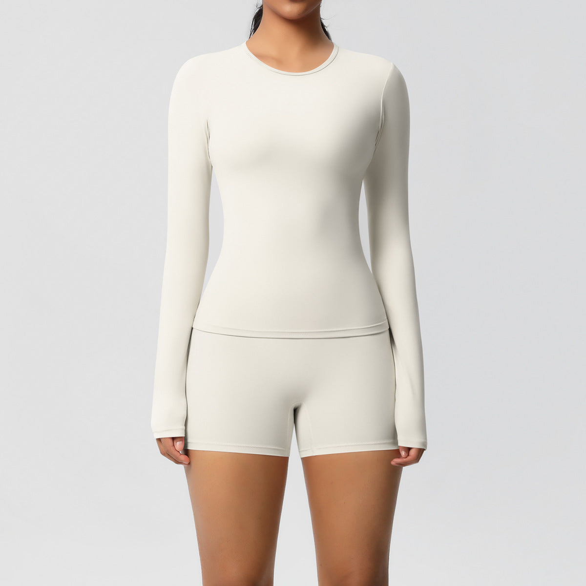 SOLBANA Form Long-Sleeve 2-Piece Short Set in Ivory