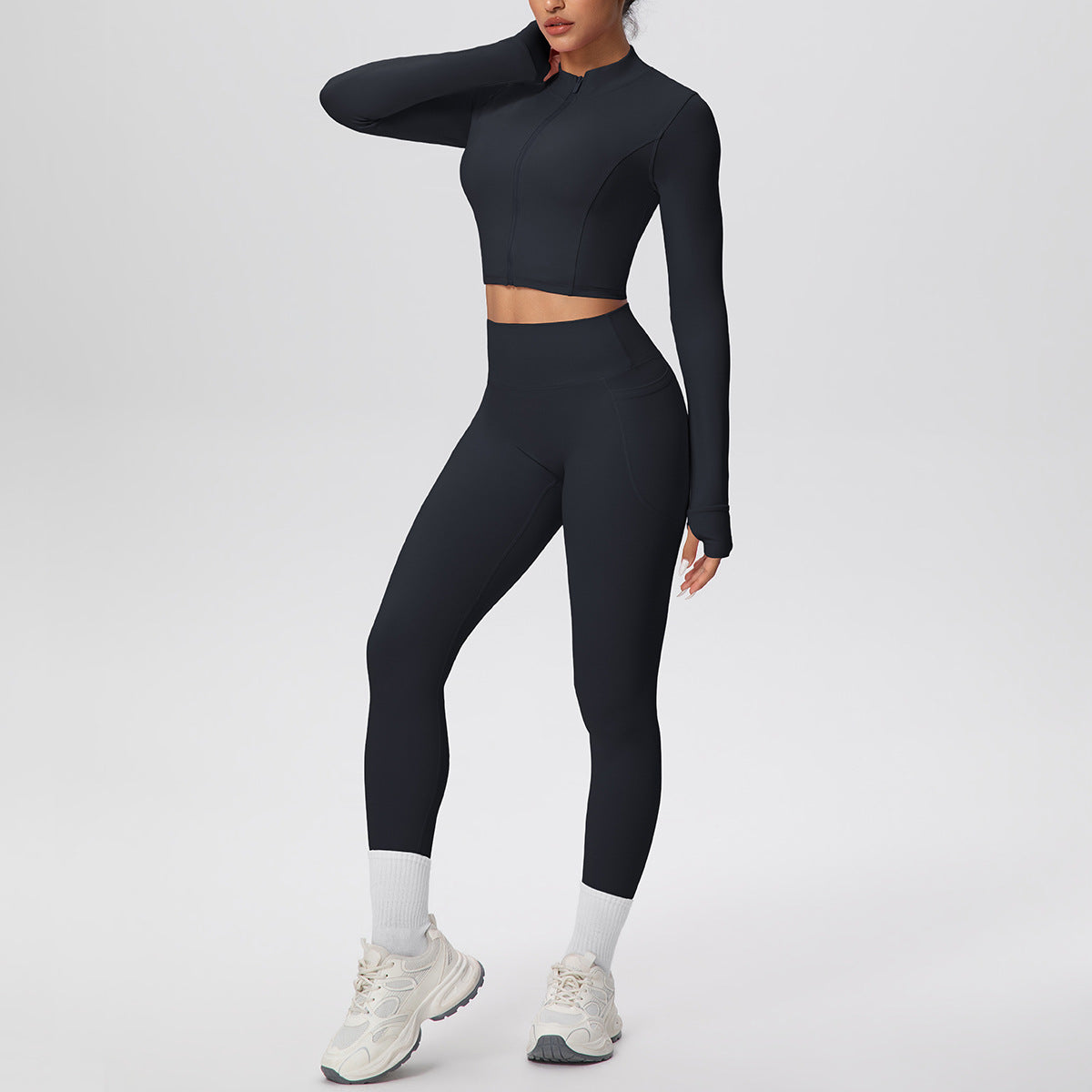 SOLBANA Studio Zip Pocket Legging Set in Black
