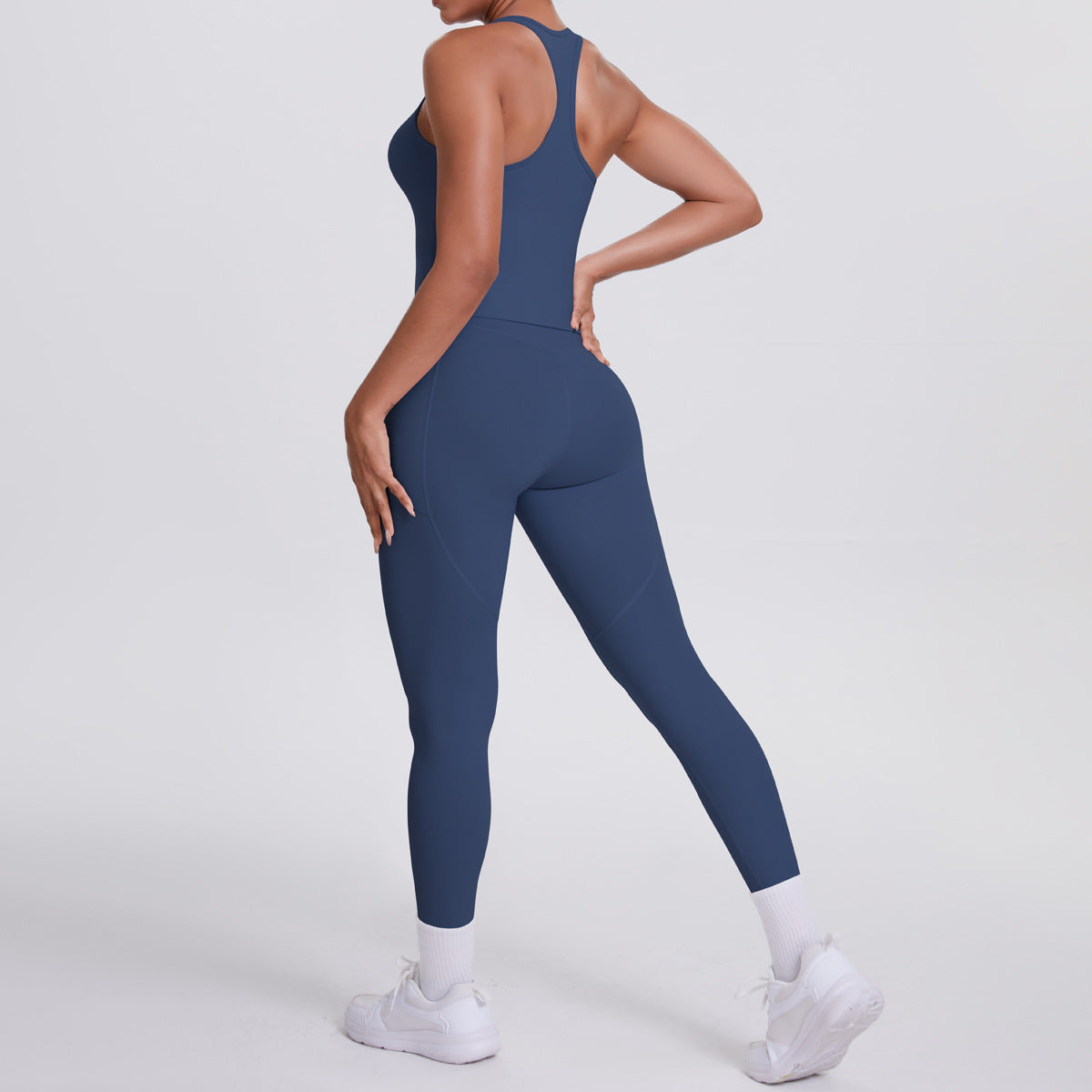 SOLBANA Form Pocket Tank 2-Piece Legging Set in Blue