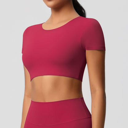 SOLBANA Studio Padded Crop Tee in Carmine