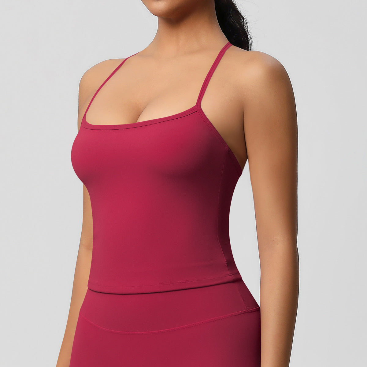 SOLBANA Studio Tie-Back Crop Tank in Carmine