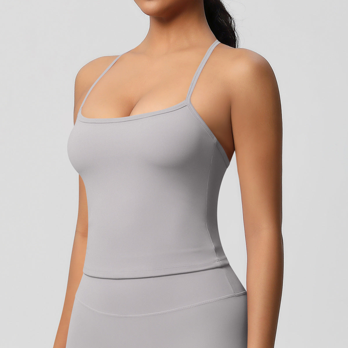 SOLBANA Studio Tie-Back Crop Tank in Frost Gray