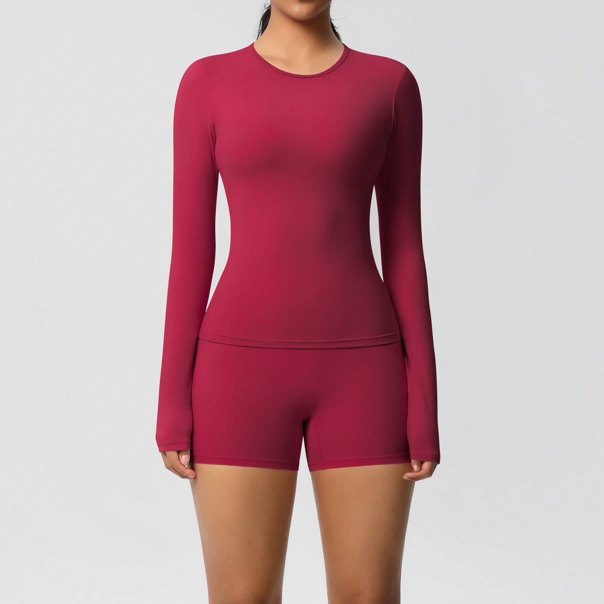 SOLBANA Form Long-Sleeve 2-Piece Short Set in Red
