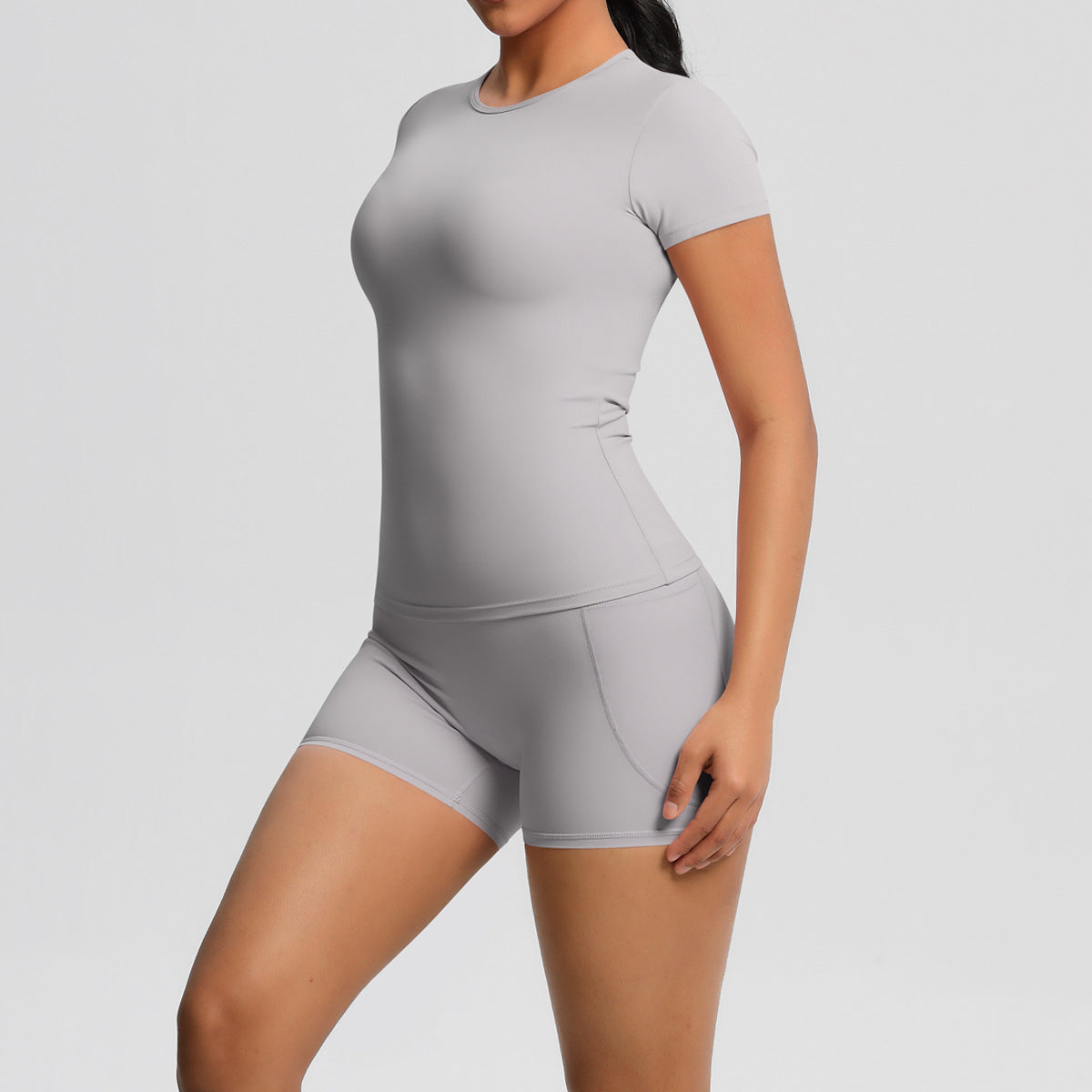 SOLBANA Form Pocket 2-Piece Short Set in Frost Gray