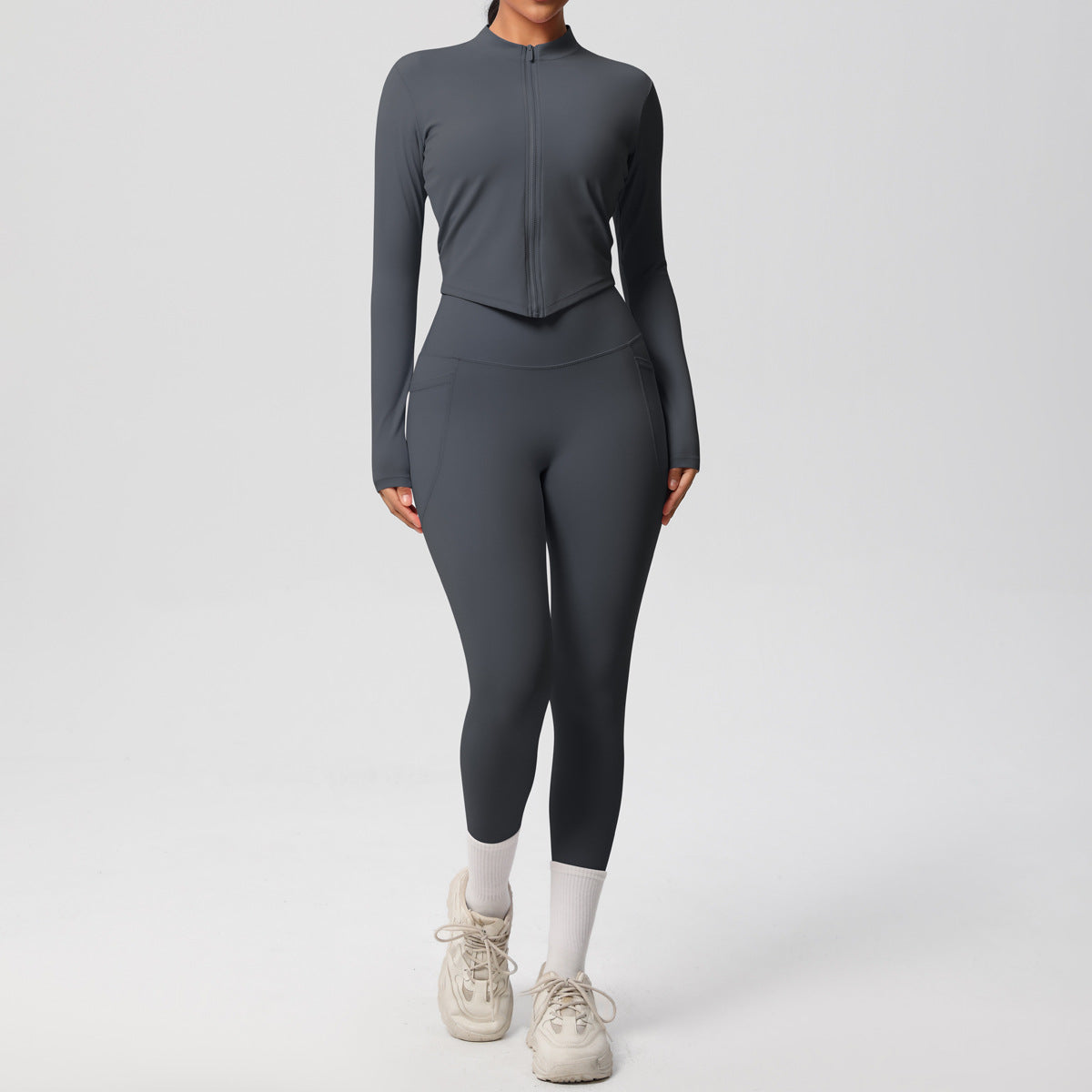SOLBANA Form Zip Jacket 2-Piece Pant Set in Gray
