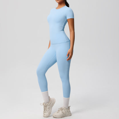 SOLBANA Form Short-Sleeve 2-Piece Pant Set in Sky Blue