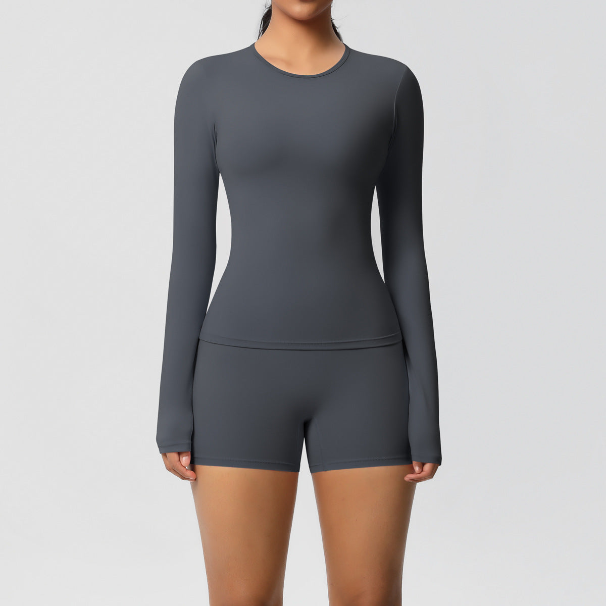 SOLBANA Form Long-Sleeve 2-Piece Short Set in Gray