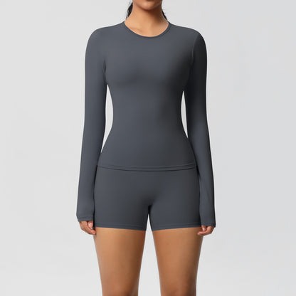 SOLBANA Form Long-Sleeve 2-Piece Short Set in Gray