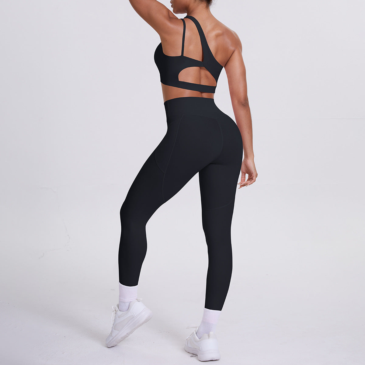 SOLBANA Studio One-Shoulder Pocket Legging Set in Black