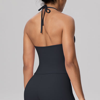 SOLBANA Coast Lace-Up Halter Tank in Black