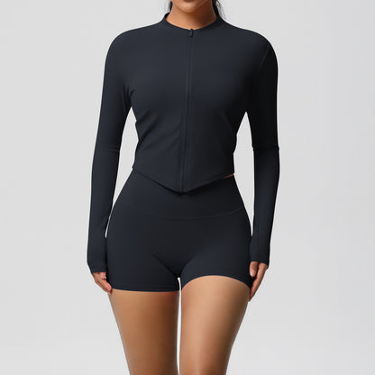 SOLBANA Studio Sculpt Zip 2-Piece Short Set in Black