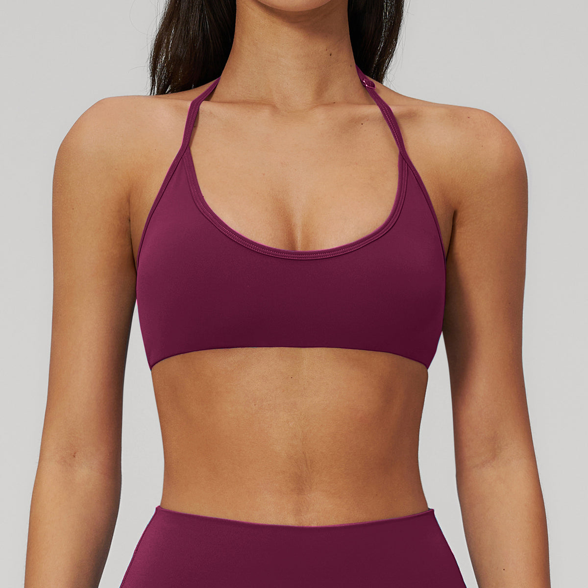 SOLBANA Form Halter Bra in Berry