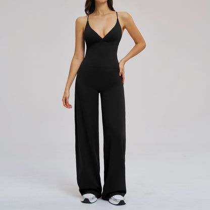 SOLBANA Studio Cutout 2-Piece Wide-Leg Set in Black