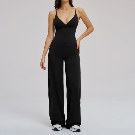 SOLBANA Studio Cutout 2-Piece Wide-Leg Set in Black